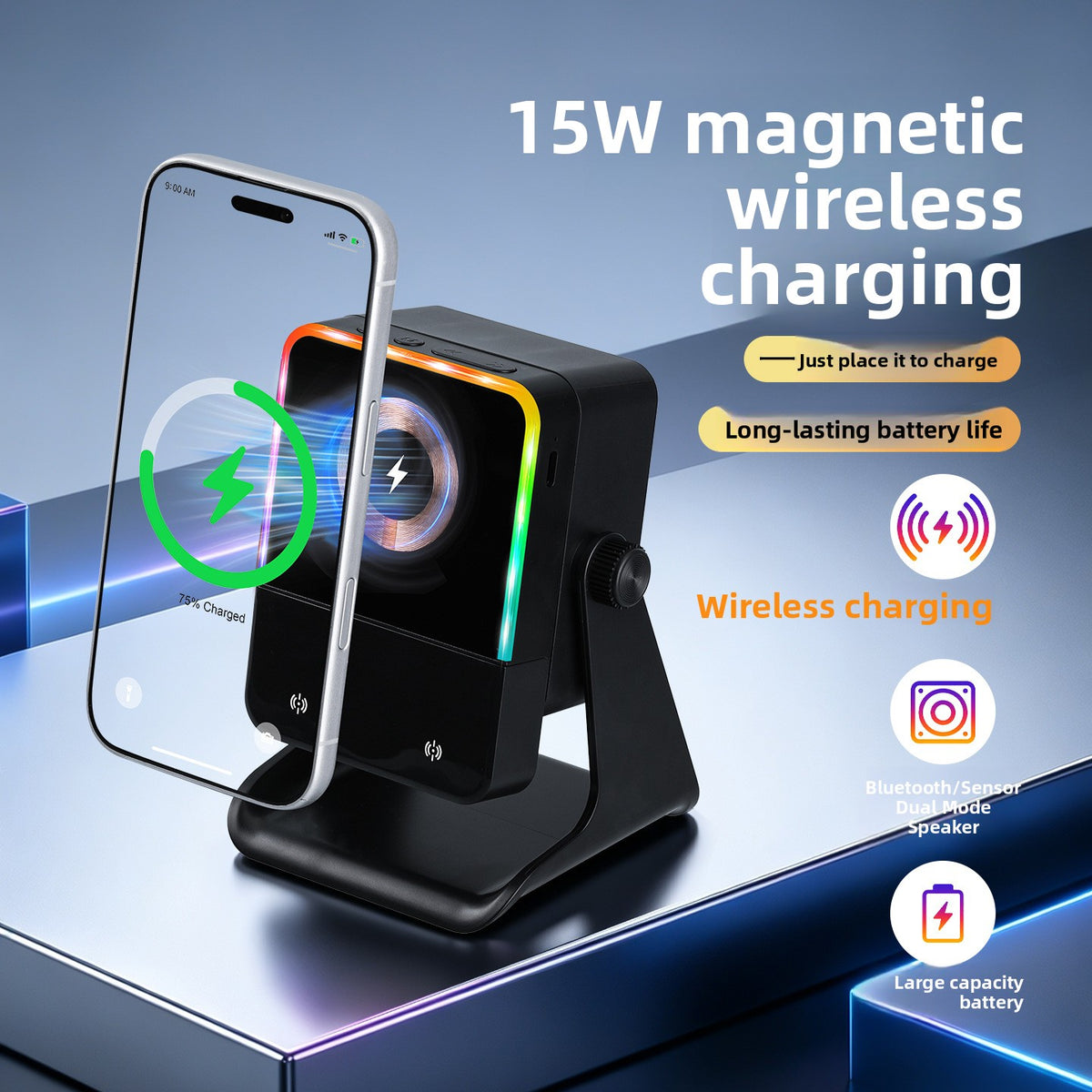 Magnetic Wireless Charging Speaker with RGB Light